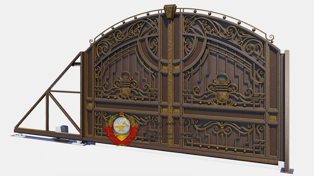Ворота откатные с оригинальным кованым рисунком
