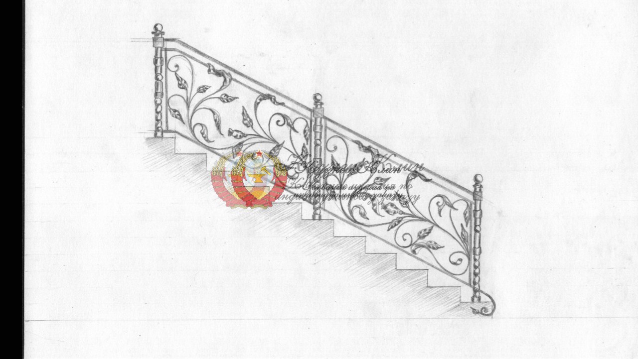 Эскиз перил со крученами столбами