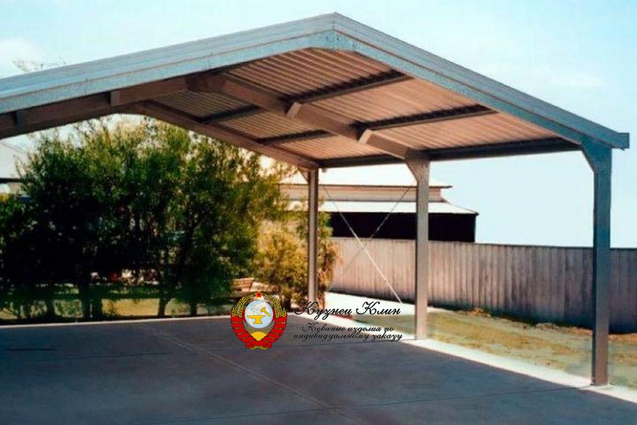 012 Автонавес прямой кровля профлист с отделкой деревом